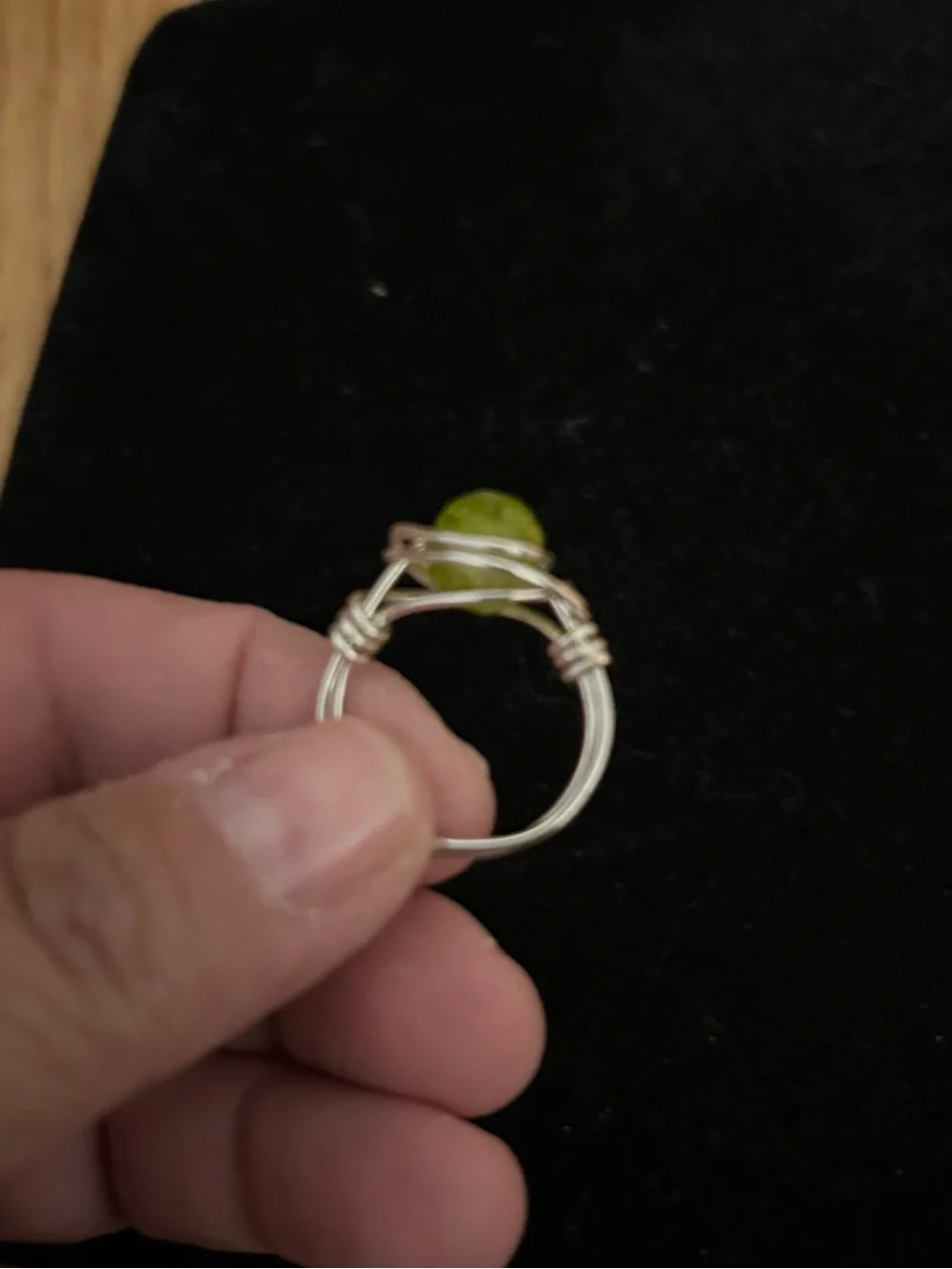 Silver Wire-Wrapped Ring with Lime Green Glass stone